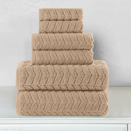 Elegant Comfort Luxury 6-Piece 100% Turkish Cotton Jacquard Braided Textured Premium Hotel Quality Towel Set– Soft and Absorbent, Includes 2 Bath Towels, 2 Hand Towels and 2 Washcloths, Taupe
