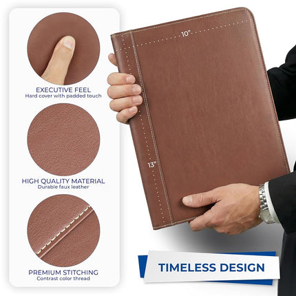 Samsill Contrast Stitch Leather Padfolio – Lightweight & Stylish Business Portfolio for Men & Women – Resume Portfolio, 8.5” x 11” Writing Pad – Brown/Tan