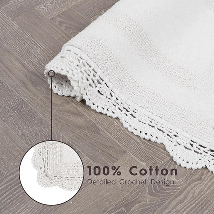 Laura Ashley Crochet Cotton 24x40 Bath Rug, Creamy White