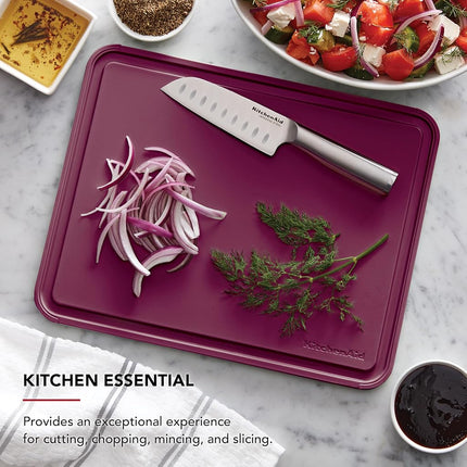KitchenAid Classic Plastic Cutting Board with Perimeter Trench and Non Slip Edges, Dishwasher Safe, 11 x 14 inch, Beetroot