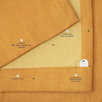 HPD Half Price Drapes Faux Linen Textured Room Darkening Curtains for Bedroom 84 Inches Long (1 Panel), 50W X 84L Curtains for Living Room Home Decor, Dandelion Gold