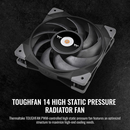 Thermaltake TOUGHFAN 14 Black PWM 500~2000rpm-controlled high Static Pressure 140mm Circular Radiator Fan with with Anti-Vibration Mounting System Cooling, (1 Fan Pack) CL-F118-PL14BL-A