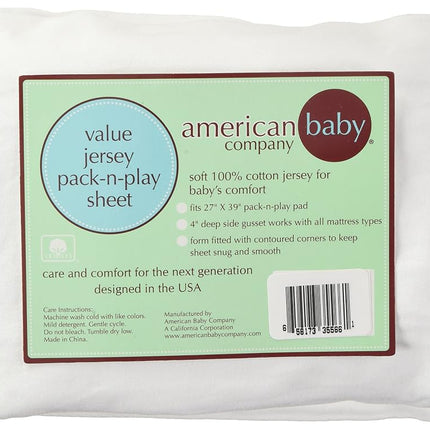 Sábana Ajustable de Punto Jersey 100% Algodón Natural para Pack N Play Playard de American Baby Company, Blanca, Suave y Transpirable, para Niños y Niñas