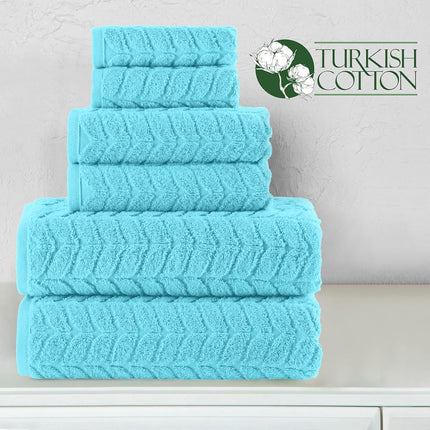Elegant Comfort Luxury 6-Piece 100% Turkish Cotton Jacquard Braided Textured Premium Hotel Quality Towel Set– Soft and Absorbent, Includes 2 Bath Towels, 2 Hand Towels and 2 Washcloths, Aqua