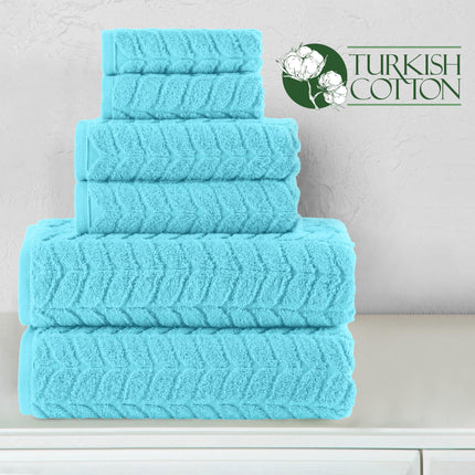 Elegant Comfort Luxury 6-Piece 100% Turkish Cotton Jacquard Braided Textured Premium Hotel Quality Towel Set– Soft and Absorbent, Includes 2 Bath Towels, 2 Hand Towels and 2 Washcloths, Aqua