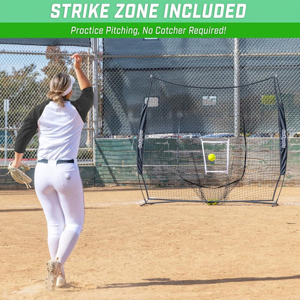 GoSports 7x7 ft Baseball & Softball Batting & Pitching Net with Strike Zone – Available in Team Colors - Red
