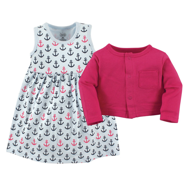 Luvable Friends Baby Girls' Dress and Cardigan Set, Anchors, 12-18 Months (18M)