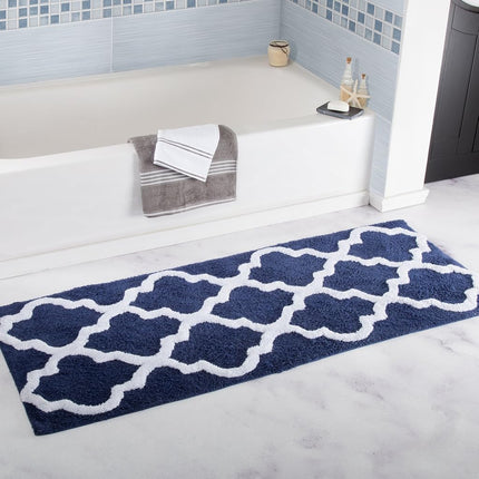Tapis de bain en coton à motif treillis Bedford Home 67A-78614, 100 % coton, 60 x 150 cm, bleu marine