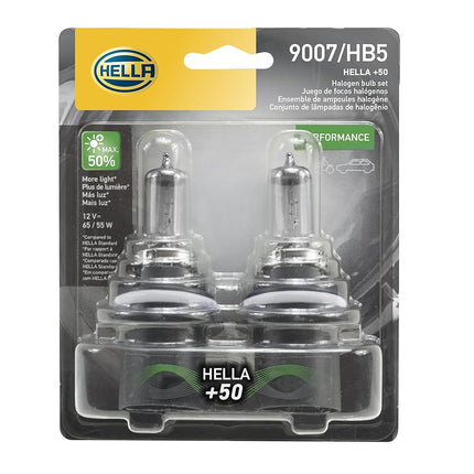 HELLA 9007 +50 Performance Halogen Headlight Bulb,