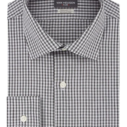 Van Heusen Men's Regular Fit Flex Collar Check Dress Shirt, Granite, 18.5" Neck 36"-37" Sleeve