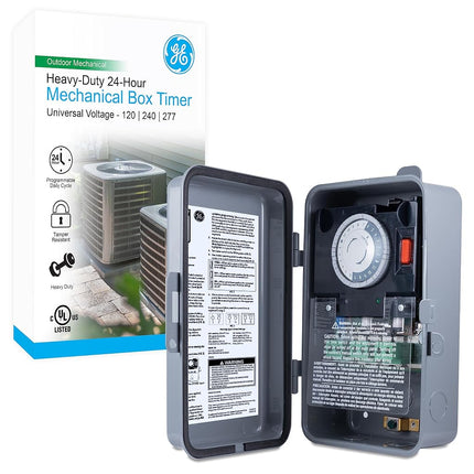 GE 24-Hour Mechanical Pool Timer Switch, 2HP 40A Load Capacity, Universal Voltage, Tamper Resistant, 46536