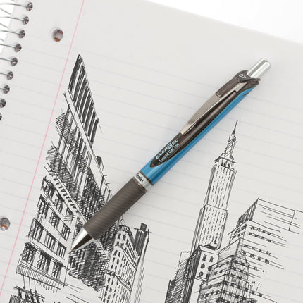 Pentel EnerGel RTX bolígrafo retráctil de tinta de gel, punta mediana, punta de aguja, tinta negra, caja de 12 (BLN77-A)