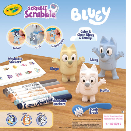 Crayola Scribble Scrubbies Deluxe Bluey Playset (3ct), Toddler Arts & Crafts Kit, Washable Stickers, Bluey Toys, for Grandkids, Ages 3+