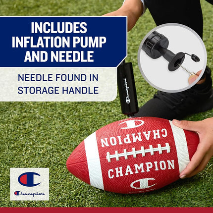 Champion Blitz Football (Official, Tango Red/White), All-Weather Football, Enhanced Grip, Durable Rubber Cover and Molded Laces, for Outdoor Sports & Training, Includes 6" Ball Pump