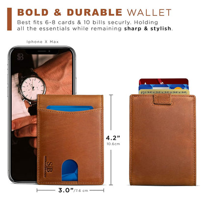 Carteras delgadas minimalistas de bolsillo frontal de cuero genuino SERMAN Brands RFID Blocking Slim Bifold para hombre, billetera de regalo para hombre, California Desert 2.0, Small