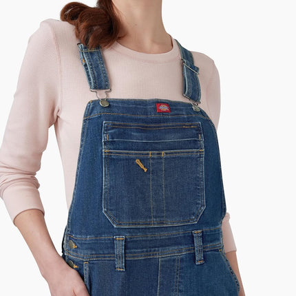 Dickies Women's Double Front Bib Overalls, Dark Stonewashed Denim, XL