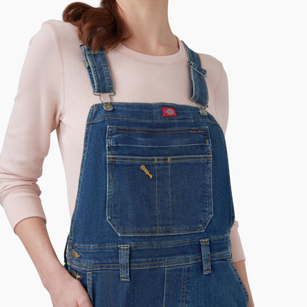Dickies Women's Double Front Bib Overalls, Dark Stonewashed Denim, XL
