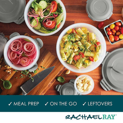 Rachael Ray Leak-Proof Nestable Container Food Storage Bin Set, 10 Piece, Gray Lids