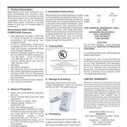 Rectorseal 81880 1-Pound Duct Seal Compound Gray