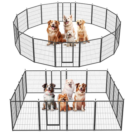 Parc pour Chien Simple Deluxe, Enclos 16 Panneaux de 81 cm de Haut avec Revêtement Antirouille, Parc Portable Pliable en Métal Robuste pour Chiens de Petite/Moyenne/Grande Taille, Camping-Car, Noir