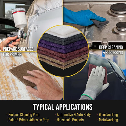 Dura-Gold Premium 6" x 9" 10 Scuff Pad Variety Pack, 2 Each Maroon, Gray, Gold, Purple and White - Scuffing, Scouring, Sanding, Cleaning, Blending, Paint Surface Prep Adhesion - Automotive Auto Body