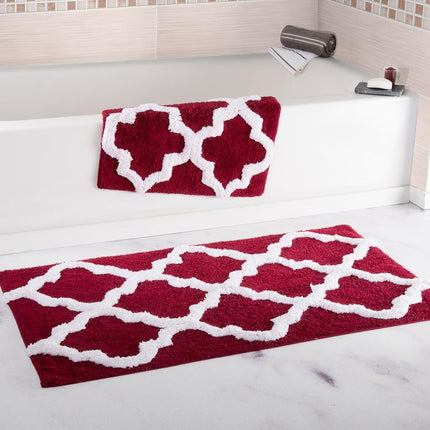 Bedford Home 67A-78485 100% Cotton 2 Piece Trellis Bathroom Mat Set-Burgundy