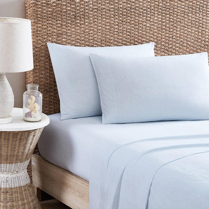 Tommy Bahama - Queen Sheets, Cotton Percale Bedding Set, Crisp & Cool, Stylish Home Decor (Ala Moana Stripe Blue, Queen)
