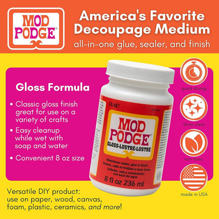 Mod Podge Gloss Sealer, Glue & Finish: All-in-One Craft Solution- Quick Dry, Easy Clean, for Wood, Paper, Fabric & More. Non-Toxic - Craft with Confidence, Made in USA, 8 oz., Pack of 1