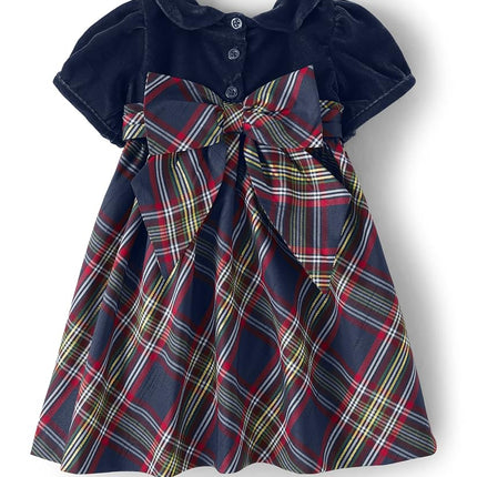 Gymboree Baby Girls' Short Sleeve Dressy Special Occasion Dresses with Diaper Cover, Tidal Plaid, 6-9 Months