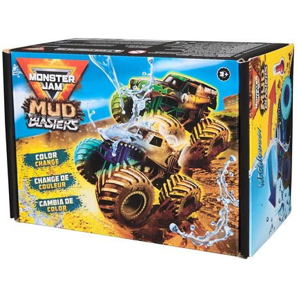 Monster Jam Mud Blasters, pack de 2 camiones que cambian de color de Grave Digger y Megalodon, vehículo de metal fundido a presión a escala 1:64, juguetes para niños y niñas de 3 años en adelante