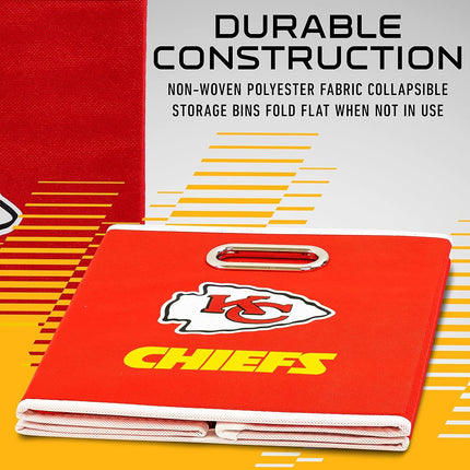 Franklin Sports Kansas City Chiefs NFL Storage Bin - Collapsible Cube Container + Basket - NFL Office, Bedroom + Living Room Décor - Folding Storage Bin for Football Fans - 11"x11"