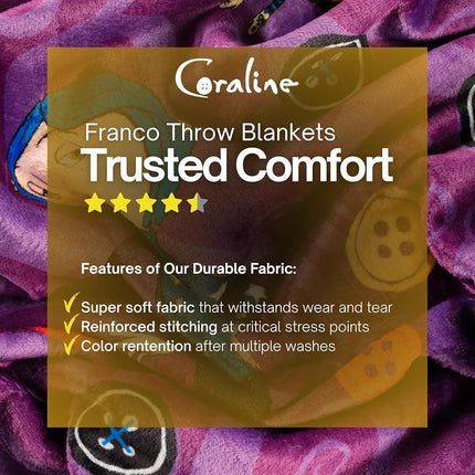 Franco Collectibles Coraline Button Eyes Bedding Super Soft Cozy Plush Throw, 46 in x 60 in, (Officially Licensed Product)