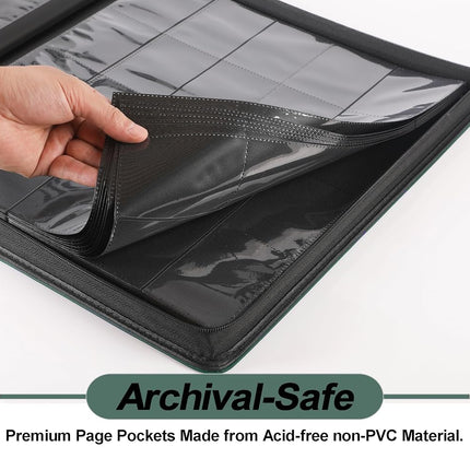 Premium 2000 Pocket Card Binder - 20 Pocket Trading Card Binder with Sleeves Fits 2000 Cards, Ringless Card Album for TCG - Model A，Blackish Green