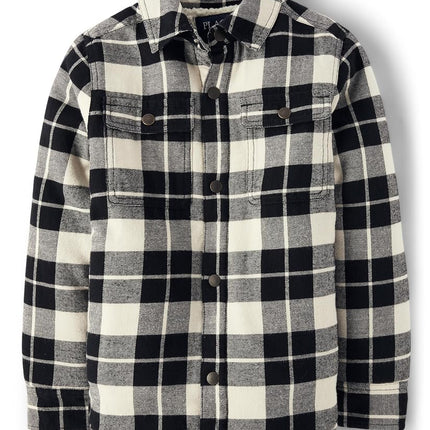 The Children's Place Boys' Sherpa Lined Shirt Jacket, Hay Stack, Small
