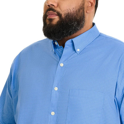 Van Heusen Men's Big and Tall Wrinkle Free Short Sleeve Button Down Check Shirt, Riviera Blue, X-Large Tall