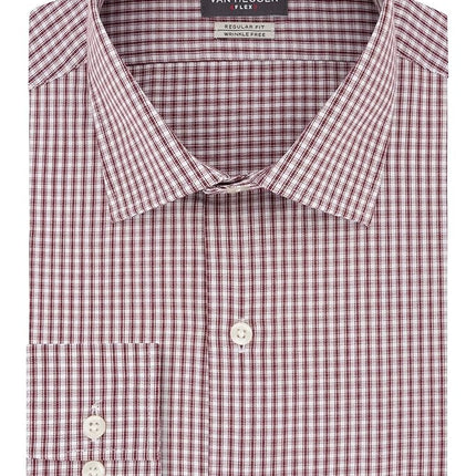 Van Heusen Men's Dress Shirt Regular Fit Flex Collar Check, Port, 18.5" Neck 36"-37" Sleeve