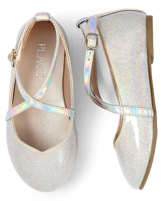 The Children's Place Ballerines à brides croisées scintillantes pour bébés filles, argent scintillant, 10 tout-petits