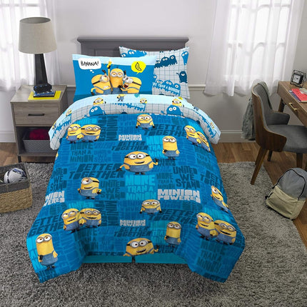 Franco Comforter and Sheet Set with Sham, Microfiber, Minions, 5 Piece Twin Size