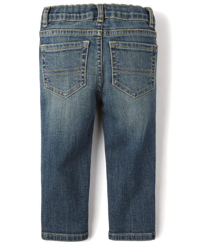 The Children's Place Jeans elásticos de pierna recta para bebé/niño pequeño, índigo envejecido, 12-18 meses