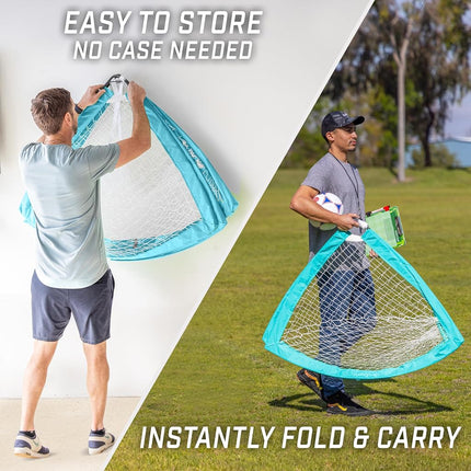 GoSports Team Tone 4 ft x 3 ft Portable Soccer Goals for Kids - Set of 2 Pop Up Nets for Backyard - Light Blue