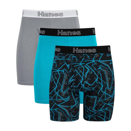 Hanes Men's Comfort Flex Fit Boxer Briefs, Ultra Soft Stretch, Long Leg & Regular Leg, 3- Pack, Turquoise/Concrete/Black 3-pack, S