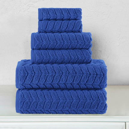 Juego de toallas Elegant Comfort Luxury de 6 piezas, 100 % algodón turco, jacquard trenzado, textura premium, calidad hotelera – Suaves y absorbentes, incluye 2 toallas de baño, 2 toallas de mano y 2 toallas para la cara, azul real