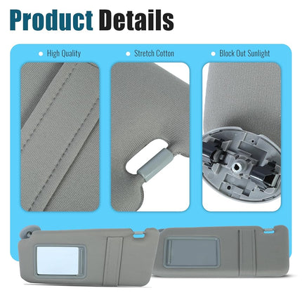 ALMULOO Driver Side Sun Visor Compatible with 2007 2008 2009 2010 2011 Toyota Camry with Or Without sunroof Without Light Gray Replacement for 74320-06800-B0 04002-30706-B0