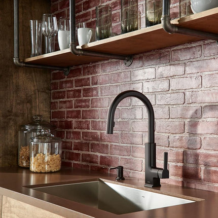 Moen 3942BL Deck Mounted Kitchen Soap Dispenser with Above The Sink Refillable Bottle, Black, 1.125