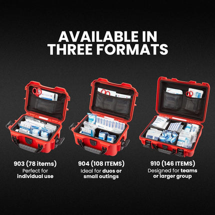 NANUK 903 - Small Waterproof First Aid Kit 78pcs – Pre-Stocked First Aid Emergency Kit with Bandages, Tick Removal Tool, and More – Dustproof, Impact-Resistant, Floats (7.4" x 4.9" x 3.1") – Red