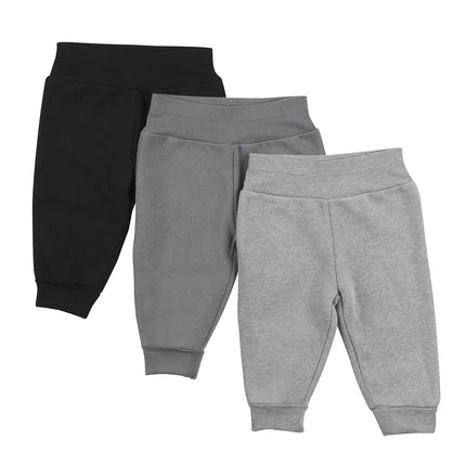 Hanes Girls Fleece Pull-on Pants 3-Pack, Flexy Super Soft 4-Way Sweatpants, Stretch Joggers for Babies & Toddlers, Grey/Black, 0-6 Months