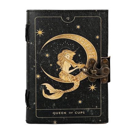 TUZECH Book of Spells Leather Bound Journal Deckle Edge Paper Grimoire Printed Diary Third Eye witchcraft supply and Witch Spell Notebook Antique Vintage Book for Men and Women (Queen of Cups)