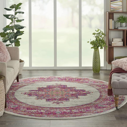 Nourison PSN03 Passion Distressed Vintage Ivory/Fuschia Area Rug 8' x 8'
