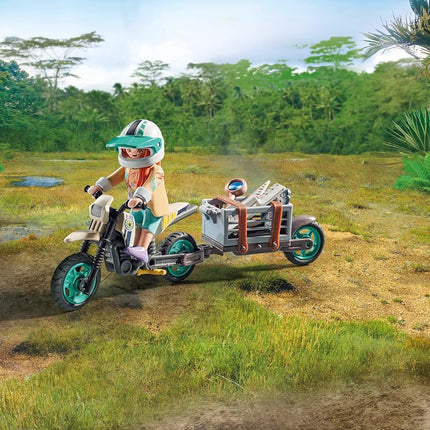 Playmobil 71524 Dinos: T-Rex Trace Path, thrilling search for the Tyrannosaurus Rex, with motorcycle, camera, and real dino bones, sustainable play sets suitable for children ages 4+