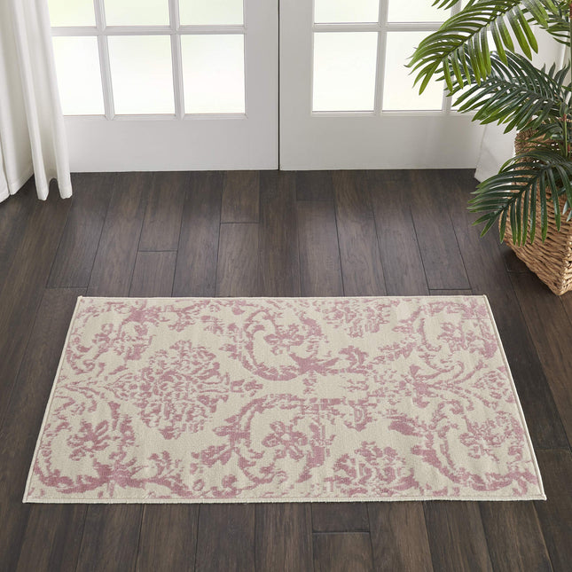 Nourison JUB09 Jubilant Vintage Damask Ivory/Pink Area Rug 2' x 4'